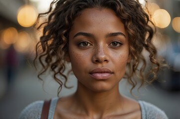 Canvas Print - closeup portrait of young woman with curly hair
