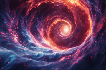 Poster - Abstract representation of a swirling vortex with intense neon blue and red light beams,