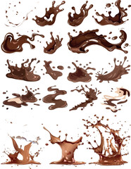 Poster - Chocolate liquid cocoa milk wave set. Splashed chocolates. Dessert flow stream with chocolate splatters. Modern elements collection.
