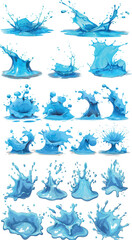 Aufkleber - Wet drops of dew for a modern theme. Liquid splashes, blue water aqua splashes. Cool splashes from nature. Droplets or sweats from sweat or rain.