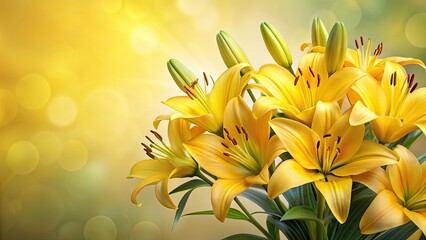 Sticker - Yellow Lily flower bouquet on background, yellow, lily, flower, bouquet, isolated,background, vibrant, bloom, floral, arrangement