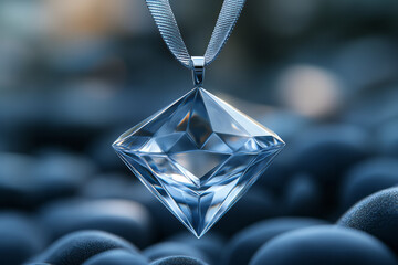 Poster - Clean and modern image of a diamond-shaped 3D award medal, suspended by a sleek ribbon,