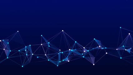 Poster - Abstract background with interweaving of colored lines and dots. Network connection structure. Data exchange. 3D