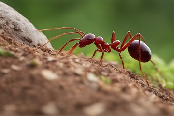 Wall Mural - ant stone rolls red uphill work working weight hard heavy rock hill rolling labor hot sunny day men at up