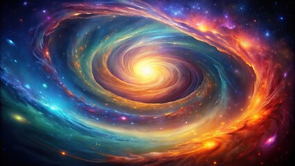 Poster - An abstract spiral galaxy in vibrant colors , space, astronomy, universe, cosmic, celestial, stars, planets