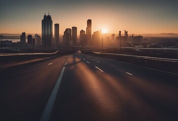 Canvas Print - exterior buildings Panoramic china cloud sky building empty highway architecture nobody downtown skyscraper road skyline urban business modern landscape sunset high asphalt aerial street cit