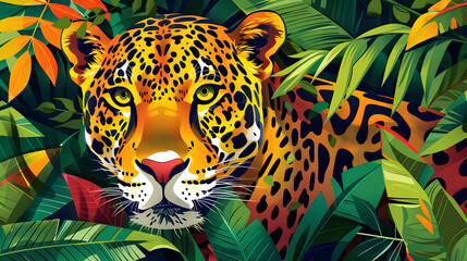 Poster - Jaguar in Jungle Illustration