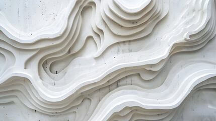 Canvas Print - Detailed view of a layered abstract wood carving in white, featuring smooth curves and organic shapes. Ideal for modern art and interior design inspiration.