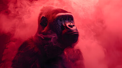 Sticker - Gorilla in Red Smoke - Realistic Image