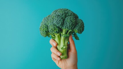 Canvas Print - A Hand Holding a Fresh Green Broccoli Floret