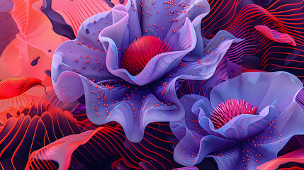 Wall Mural - Abstract Flower Illustration with Red and Purple Colors