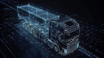 Wall Mural - Truck in wireframe 3d