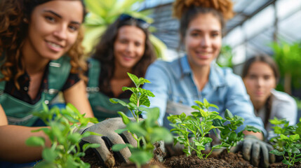 Poster - A group of women are planting a garden together