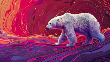 Sticker - Polar Bear Walking on Abstract Background Illustration