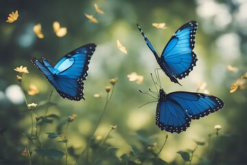 Poster - butterflies flying blue butterfly wing moustache morpho cyan hairy tropical animal insect iridescent row antennae wildlife fragility grace biology collection set collage isolated white exotic small