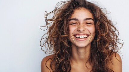 Smiling young woman with curly hair