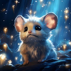 Wall Mural - Cute White Mouse Illustration with Sparkles