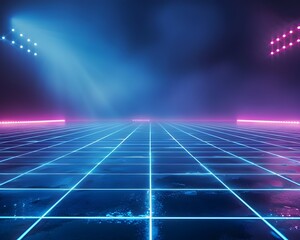 Poster - Futuristic Neon Grid Pattern Backdrop for Product Concept Display