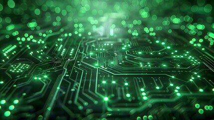 Poster - neon green glowing circuit pattern abstract background for tech concept display