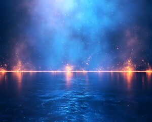 Poster - Neon Blue Background with Sparkling Light Effect for Displaying Product Concept