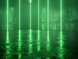 Wall Mural - Vibrant Neon Green Background with Subtle Light Trails for Gaming Products and Copy Space