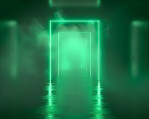 Poster - glowing neon green background with soft light beam effect for product showcase