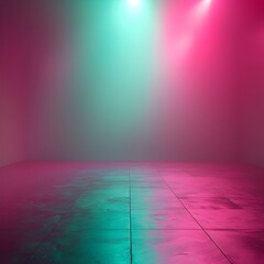 Poster - Vibrant Neon Gradient with Soft Misty Glow   Empty Futuristic Background for Product Display