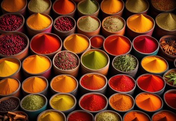 Canvas Print - colorful display vibrant spices unique artistic containers highlighting culinary diversity creativity, jar, design, aroma, seasoning, flavor, herb, kitchen