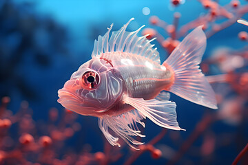 Wall Mural - Translucent Fish in Coral Reef 3D Illustration