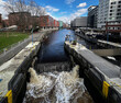 a river lock in the center of hamburg