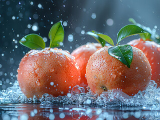 Vibrant GUAVA splashing with water and ice on elegant black background Jug of guava juice on rustic wooden table