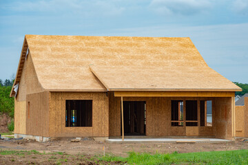 Wall Mural - unfinished new plywood house