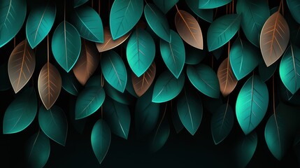 Wall Mural - Serene Green and Gold Foliage Background with Elegant Leaves