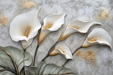 Wall Mural - Stucco Artwork of Elegant Calla Lilies Description