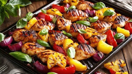 Poster - Grilled chicken skewers with colorful bell peppers onions