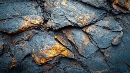 Poster - A close-up view of a textured rock surface reveals intricate patterns and a blend of dark and golden hues