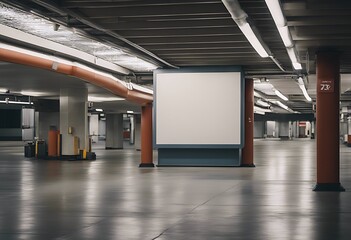 Poster - garage parking store billboard department blank interior lot underground car empty space city urban transportation row concrete floor colours perspective background white