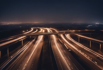 night highway tunnel road expressway asphalt rection viding line curve empty nobody dark dusk bridge light street travel city building outdoors trip cloud sky urban scene