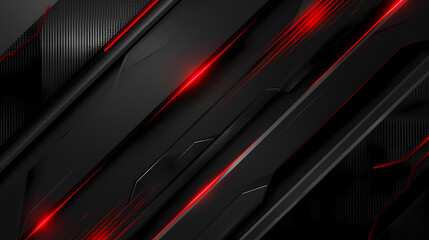 Wall Mural - Abstract black and red background with intersecting diagonal lines and glowing red lights, creating a futuristic and dynamic design.