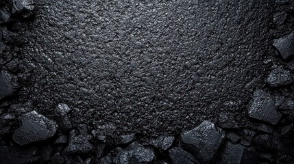 Aufkleber - A close-up view of textured black asphalt, showcasing cracks and rough edges, illuminated by natural light creating depth and contrast