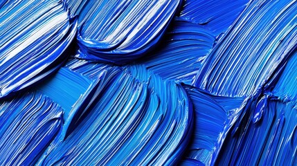 Poster - Bold blue paint strokes exhibit dynamic texture and movement, showcasing an artistic expression on a canvas surface