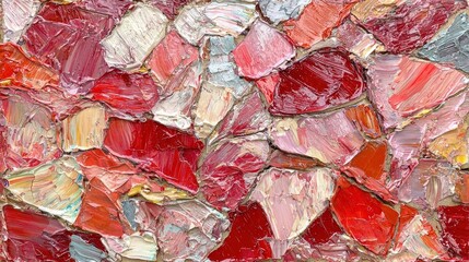 Poster - A vibrant display of textured colors in red and pink hues creates a captivating visual experience suitable for modern art enthusiasts
