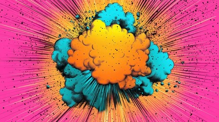 Aufkleber - A dynamic pop art  explosion bursts with vivid colors, including blue, orange, and yellow, creating a striking contrast against a pink background