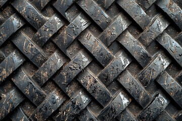Fototapete - The surface features a complex woven design of dark rubber, showcasing textures and wear from usage