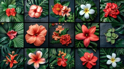 Sticker - A stunning arrangement of tropical flowers showcasing vibrant colors against rich green foliage