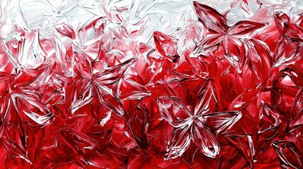 Aufkleber - A captivating arrangement of red and white flowers with a textured, glass-like finish, creating a visually striking floral design