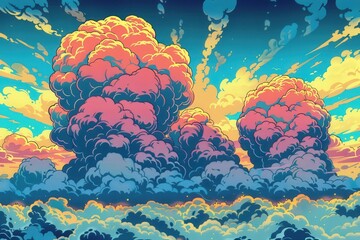 Poster - A breathtaking sunset casts vibrant colors across thick clouds, illuminating the sky with shades of pink, orange, and yellow above the mountains