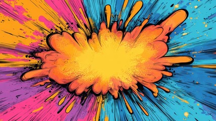 Poster - A colorful explosion of orange, yellow, pink, and blue splashes bursts outward, creating a dynamic, vibrant abstract effect ideal for artistic projects