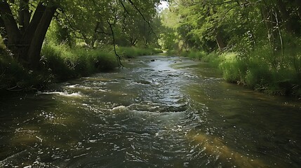 Sticker - Tranquil Stream Flowing Through Lush Greenery