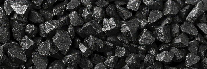 Aufkleber - Dark coal pieces of various sizes and textures are densely packed together, showcasing their unique formations and surfaces